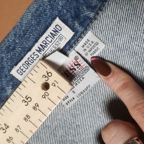 Rare Vintage 80s Guess by George Marciano Womens Cropped Denim Jacket Patches S - Picture 9 of 12
